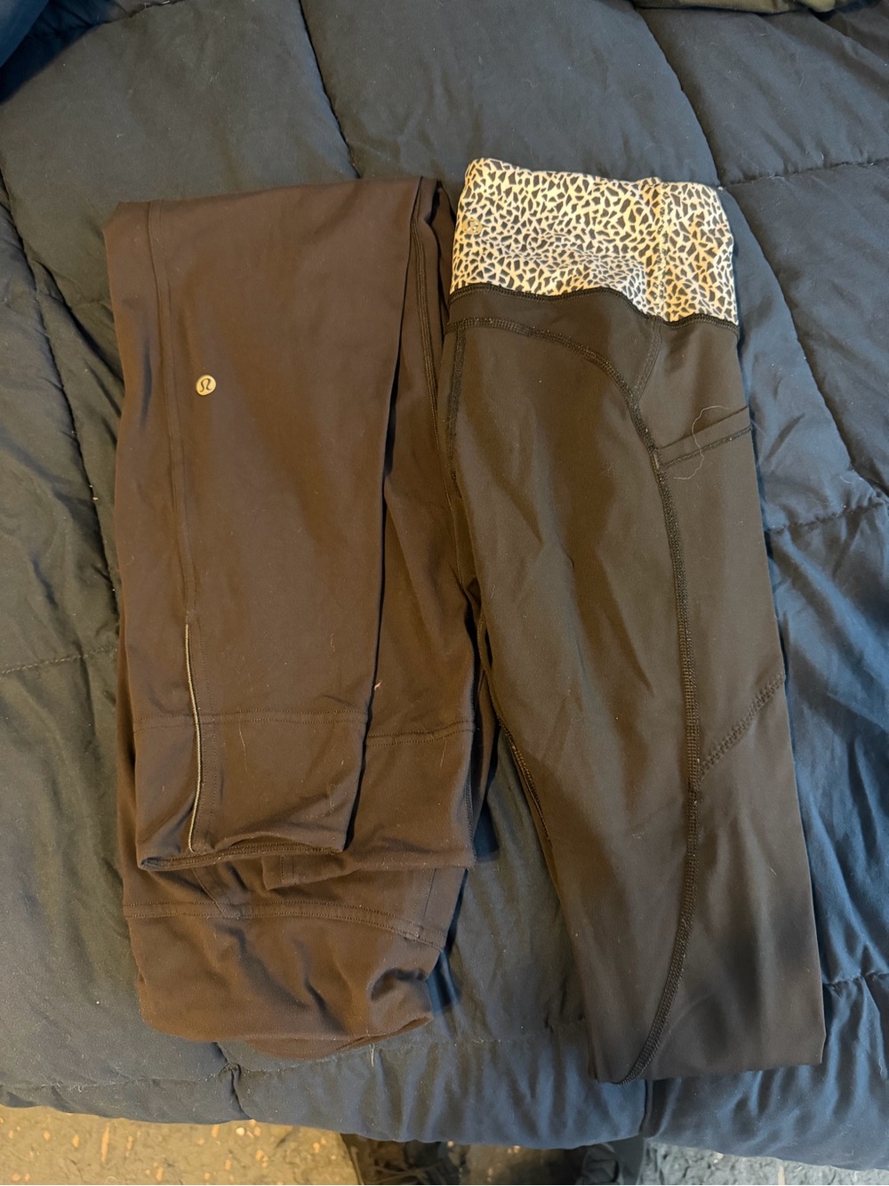 lululemon athletica Black Leggings with Leopard-Print Foldover Waistband